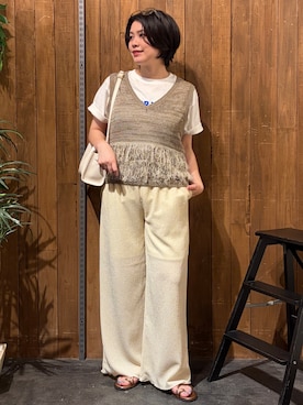 「Right-on（ライトオン）のHONEYSUCKLE ROSE(ハニーサックルローズ)【レディース】三層ヨコ型ミニショルダー（ショルダーバッグ、ホワイト系）」を使った、nonty＊さん（レディース・157cm）の夏コーディネート