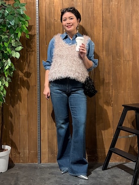 「SOMETHING（サムシング）のSOMETHING デニムシャツ（シャツ/ブラウス、ブルー系）」を使った、nonty＊さん（レディース・157cm）の秋コーディネート