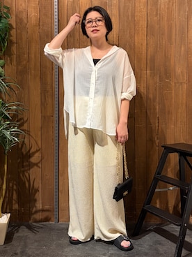 「Right-on（ライトオン）のRight-on Basic(ライトオンベーシック)【メンズ】調光レンズサングラス（ファッショングラス）（その他、グレー系）」を使った、nonty＊さん（レディース・157cm）の夏コーディネート