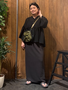 「Right-on（ライトオン）のHONEYSUCKLE ROSE(ハニーサックルローズ)シアーペプラムブラウス（シャツ/ブラウス、ブラック系）」を使った、nonty＊さん（レディース・157cm）の夏コーディネート