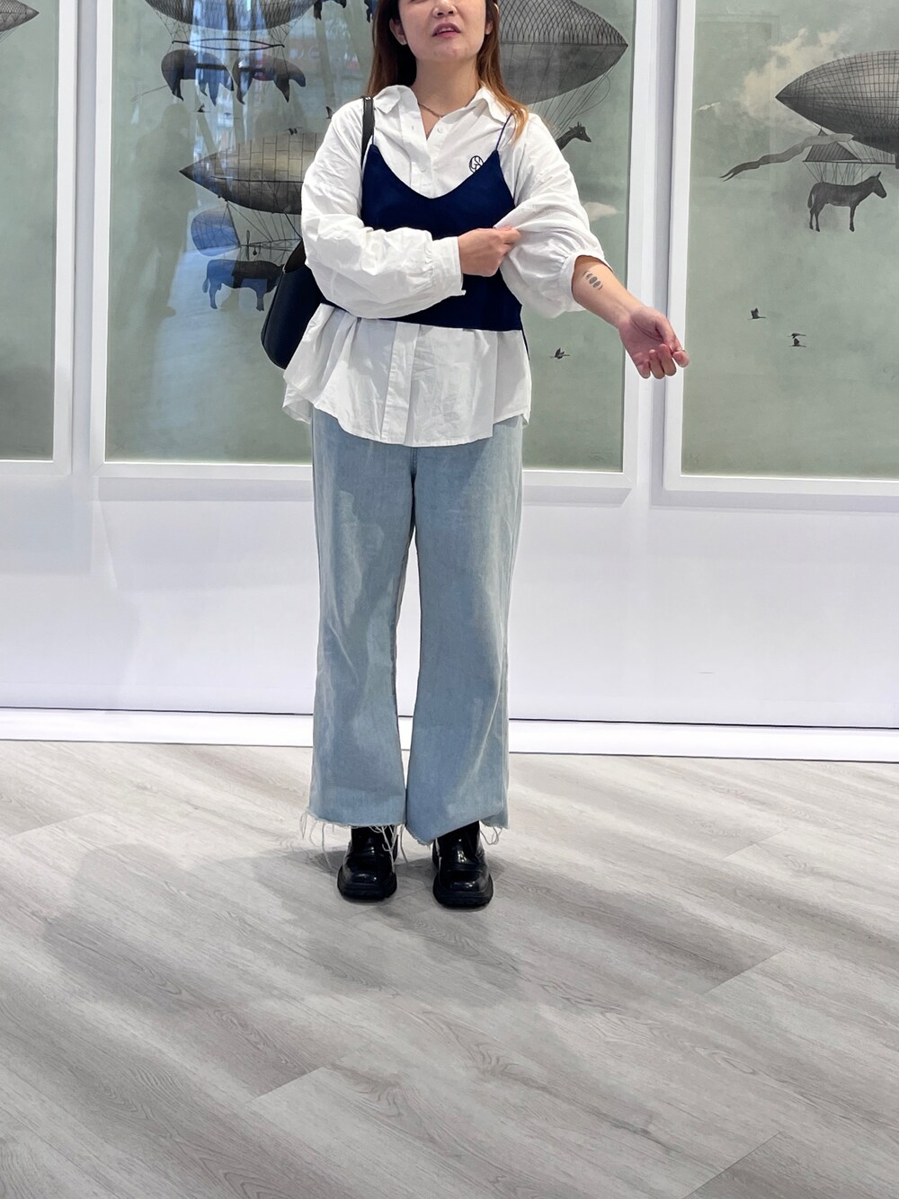 「addicted toのアイテム（ローファー、ブラック系）」を使った、迷Mir /。daily stylさん（レディース・162cm）の冬コーディネートの1枚目の写真