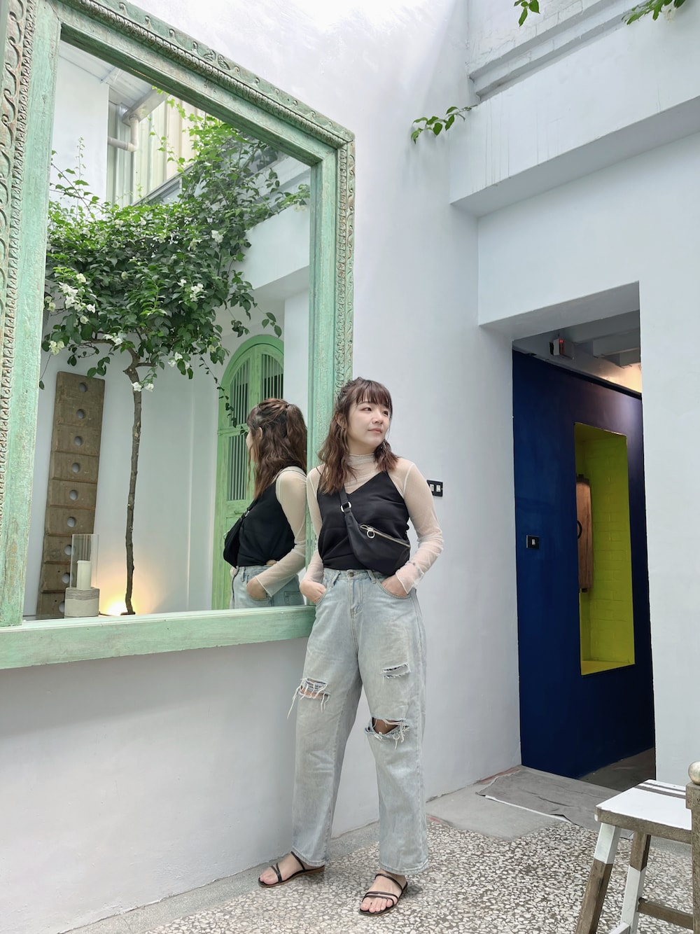 「夏服コーデ」｜「no brandのアイテム（サンダル、ブラック系）」を使った、迷Mir /。daily stylさん（レディース・162cm）の夏コーディネートの1枚目の写真