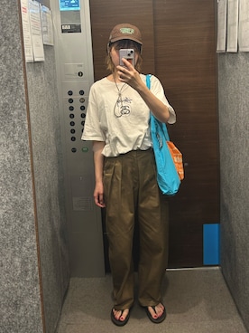 「DANTON（ダントン）のアイテム（帽子）」を使った、momoさん（レディース・166cm）の夏コーディネート