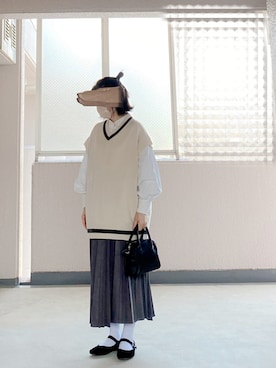 「アコーディオンプリーツ」｜「アイテム（スカート）」を使った、c_o_c_oさん（レディース・158cm）の春コーディネート