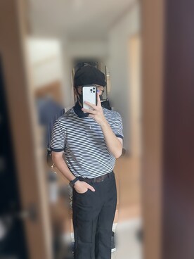 「ラコステ」｜「アイテム（ハンチング/ベレー帽）」を使った、わかめさん（メンズ・163cm）の秋コーディネート
