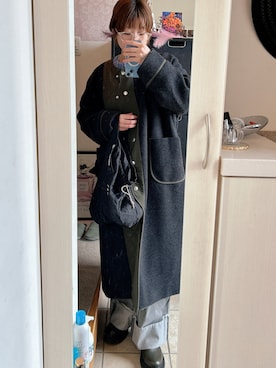 「DISCOAT（ディスコート）のアイテム（ノーカラーコート）」を使った、ommiさん（レディース・160cm）の冬コーディネート