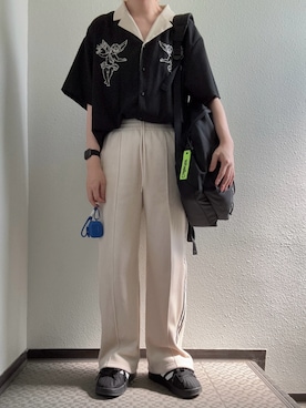 「jouetie（ジュエティ）のアイテム（シャツ/ブラウス、ブラック系）」を使った、ぽぽぬなさん（レディース・167cm）の春コーディネート