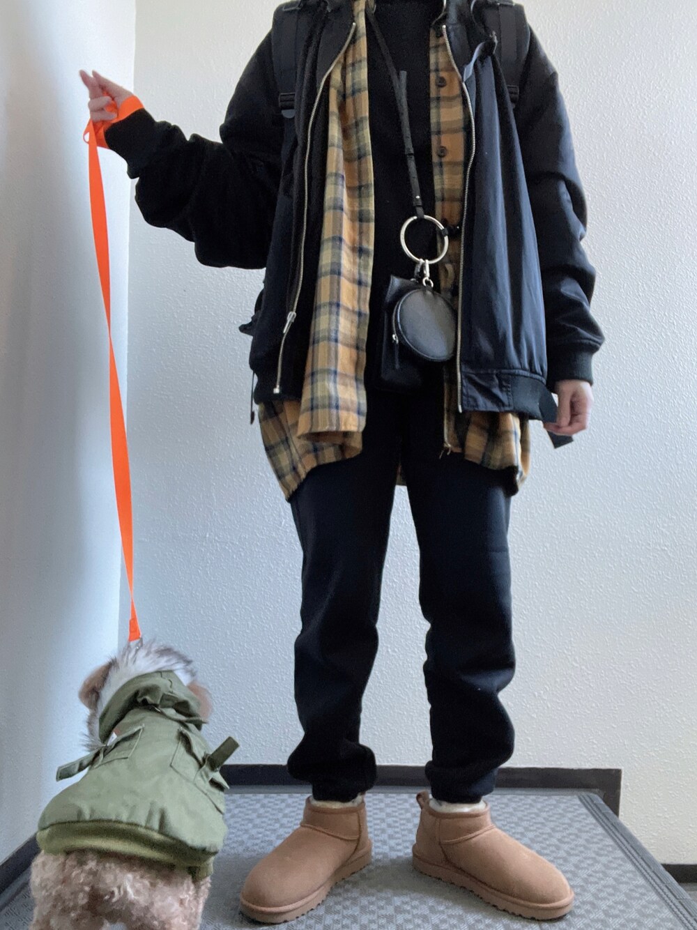 「PUNYUSのライトビッグMA-1（MA-1、ブラック系）」を使った、ぽぽぬなさん（レディース・167cm）の冬コーディネートの1枚目の写真