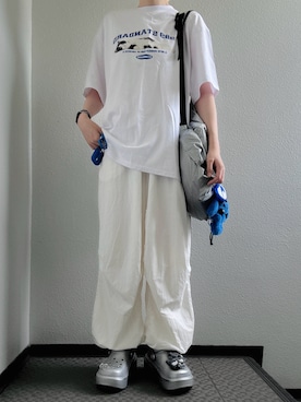 「アイテム（バックパック/リュック）」を使った、ぽぽぬなさん（レディース・167cm）の夏コーディネート