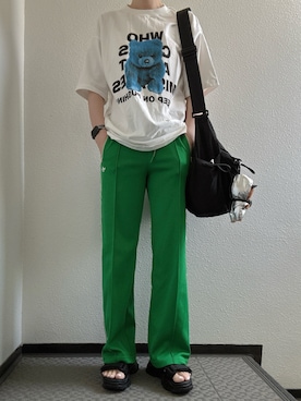 「アイテム（スウェットパンツ、グリーン系）」を使った、ぽぽぬなさん（レディース・167cm）の夏コーディネート