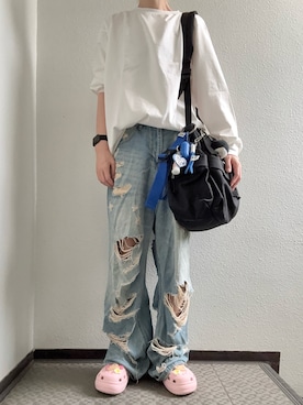 「MASONPRINCE（メイソンプリンス）のアイテム（パンツ）」を使った、ぽぽぬなさん（レディース・167cm）の夏コーディネート