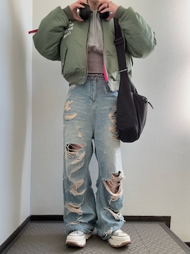 「アイテム（MA-1）」を使った、ぽぽぬなさん（レディース・167cm）の秋コーディネート