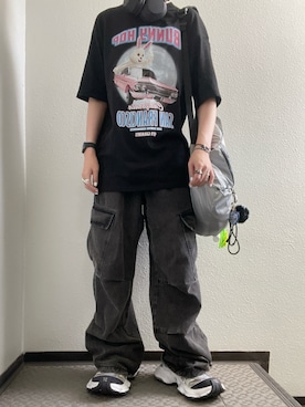 「アイテム（バックパック/リュック、シルバー系）」を使った、ぽぽぬなさん（レディース・167cm）の夏コーディネート