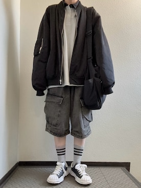 「アイテム（MA-1）」を使った、ぽぽぬなさん（レディース・167cm）の秋コーディネート