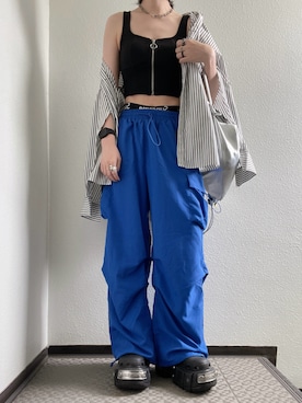 「アイテム（バックパック/リュック、シルバー系）」を使った、ぽぽぬなさん（レディース・167cm）の夏コーディネート