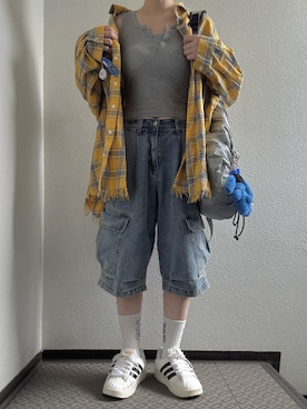 「アイテム（バックパック/リュック）」を使った、ぽぽぬなさん（レディース・167cm）の夏コーディネート