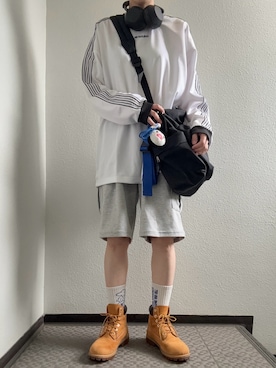 「adidas（アディダス）の長袖ジャージー / ロンT / アディダスオリジナルス adidas Originals（Tシャツ/カットソー、ホワイト系）」を使った、ぽぽぬなさん（レディース・167cm）の夏コーディネート