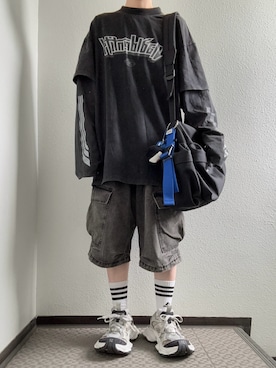 「DIMITRI BLACKのアイテム（Tシャツ/カットソー、ブラック系）」を使った、ぽぽぬなさん（レディース・167cm）の夏コーディネート