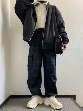 「PUNYUS（プニュズ）のアイテム（ジャケット/アウター）」を使った、ぽぽぬなさん（レディース・167cm）の春コーディネート