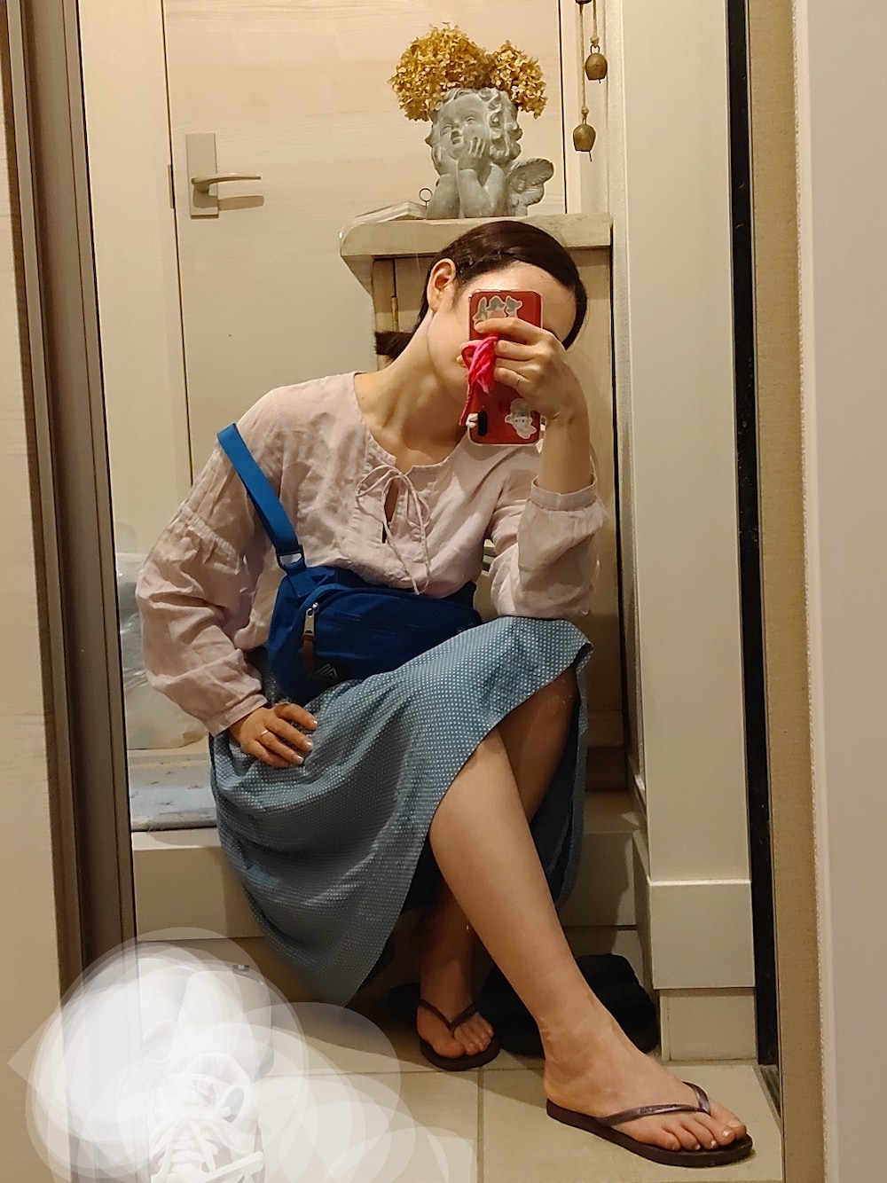 「夏コーデ、ラクチンコーデ、休日コーデ、サンダル、UNIQLO、カラーコーデ」｜「UNIQLOのアイテム（シャツ/ブラウス、パープル系）」を使った、🌿rururu🫧さん（レディース・160cm）の夏コーディネートの1枚目の写真