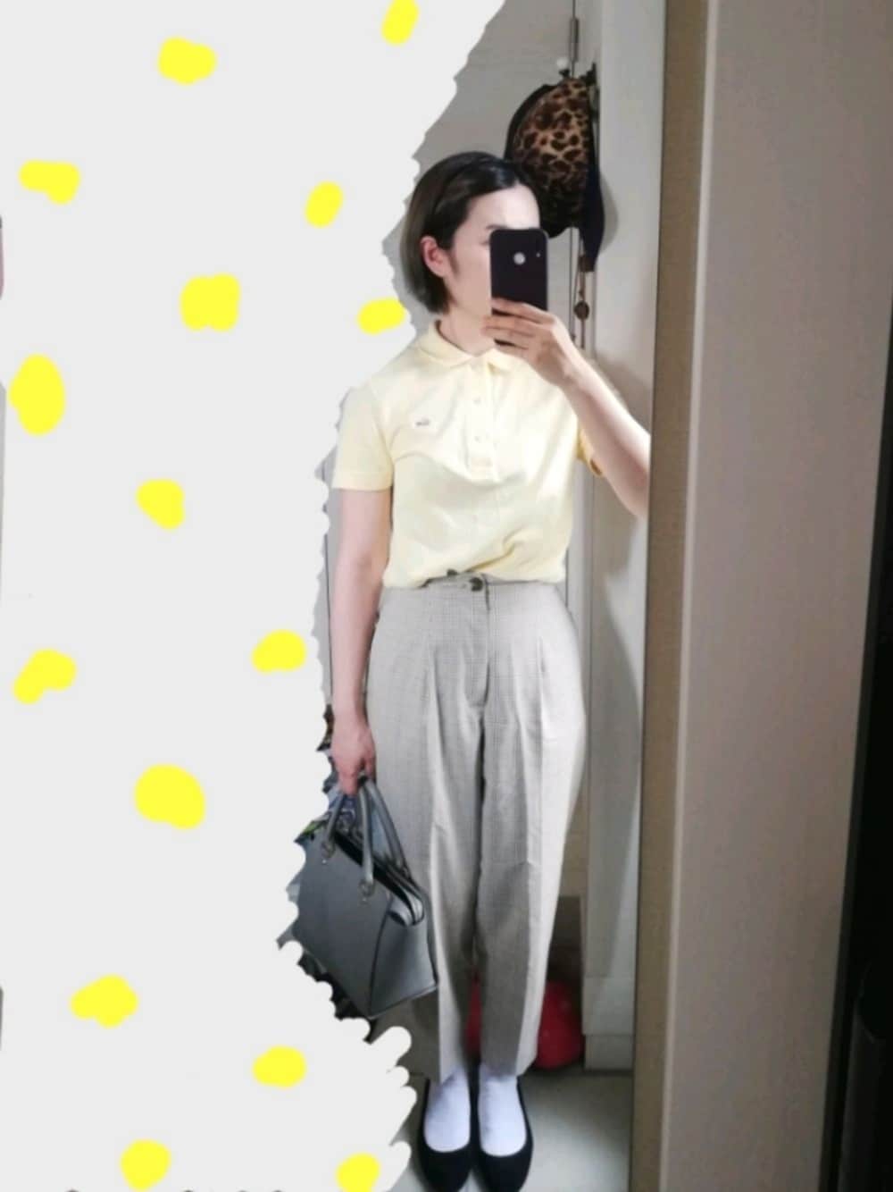 「ポロシャツ、ラコステ、カチューシャ、今日のコーデ」｜「LACOSTEのストレッチピケスリムフィットポロシャツ（半袖）（ポロシャツ、イエロー系）」を使った、🌿rururu🫧さん（レディース・160cm）の夏コーディネートの1枚目の写真
