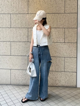 「CORNERS（コーナーズ）のアイテム（タンクトップ）」を使った、kuririnさん（レディース・159cm）の夏コーディネート