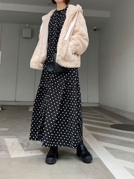 「ファー」｜「アイテム（シャツワンピース）」を使った、kuririnさん（レディース・159cm）の冬コーディネート