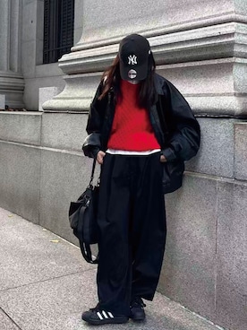 「CORNERS（コーナーズ）のツイルサイドタックコクーンパンツ（チノパンツ）」を使った、kuririnさん（レディース・159cm）の冬コーディネート