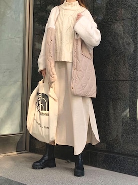 「THE NORTH FACE」｜「アイテム（シャツワンピース）」を使った、kuririnさん（レディース・159cm）の冬コーディネート
