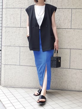 「CORNERS（コーナーズ）のスクエアカゴバニティバッグ（かごバッグ）」を使った、kuririnさん（レディース・159cm）の夏コーディネート