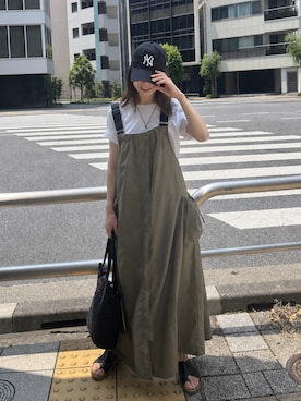 「NEW ERA（ニューエラ）のニューエラ キャップ カジュアルクラシック MLB（キャップ、ブラック系）」を使った、kuririnさん（レディース・159cm）の夏コーディネート