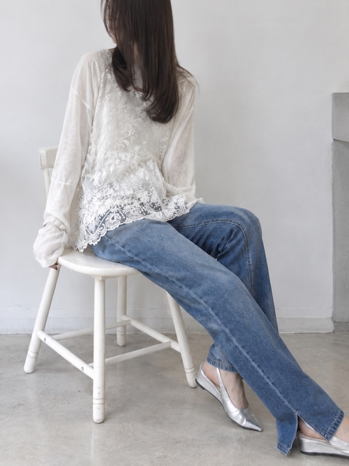 デニムスリムストレートスリットパンツ