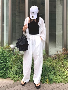 「CORNERS（コーナーズ）のカーブパンツ（スラックス）」を使った、kuririnさん（レディース・159cm）の夏コーディネート