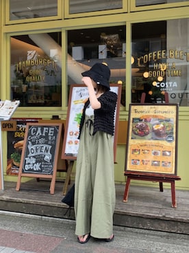 「CORNERS（コーナーズ）のアイテム（タンクトップ）」を使った、kuririnさん（レディース・159cm）の夏コーディネート