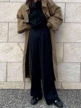 「ブラウス」｜「アイテム（ステンカラーコート）」を使った、kuririnさん（レディース・159cm）の冬コーディネート