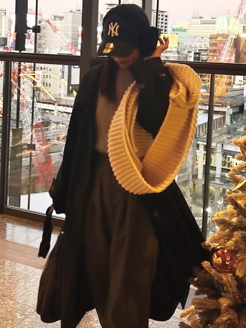 セール】【福本莉子さん着用】ガーター編みローゲージニットマフラー