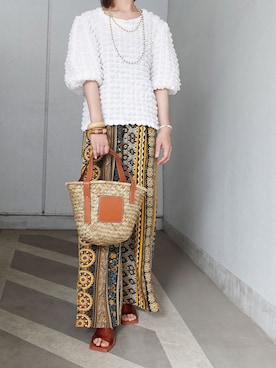 「CORNERS by KR（コーナーズバイケーアール）のCORNERS by KR　バスケットかごバッグ（かごバッグ）」を使った、kuririnさん（レディース・159cm）の夏コーディネート