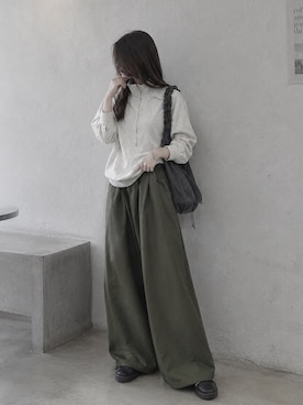 「CORNERS（コーナーズ）のu.e.made*×CORNERS　ハーフジップスウェット（スウェット、ベージュ系）」を使った、kuririnさん（レディース・159cm）の秋コーディネート