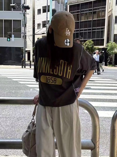 ワッフル切り替えカレッジロゴTシャツ（Tシャツ/カットソー
