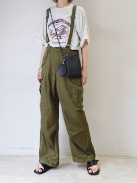 「CORNERS（コーナーズ）のサスペンダー付きカーゴパンツ（カーゴパンツ）」を使った、kuririnさん（レディース・159cm）の夏コーディネート