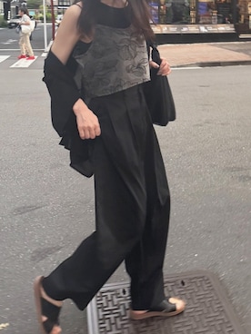 「CORNERS（コーナーズ）のツイルサイドタックコクーンパンツ（チノパンツ）」を使った、kuririnさん（レディース・159cm）の夏コーディネート