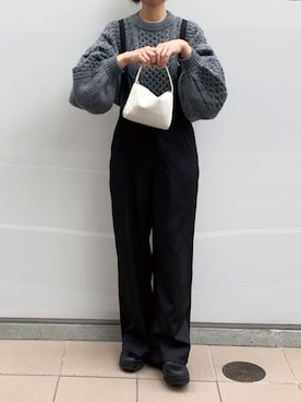 「CORNERS（コーナーズ）のボリュームスリーブケーブルニット（ニット/セーター）」を使った、kuririnさん（レディース・159cm）の秋コーディネート