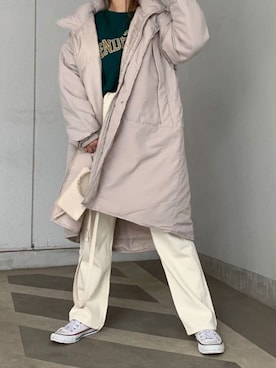 「秋トレンド2021」｜「アイテム（ダウンジャケット/コート）」を使った、kuririnさん（レディース・159cm）の秋コーディネート