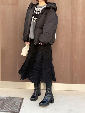 「CORNERS（コーナーズ）のアイテム（ダウンジャケット/コート）」を使った、kuririnさん（レディース・159cm）の冬コーディネート