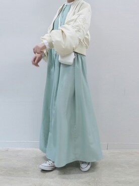 「シャツワンピ」｜「アイテム（MA-1）」を使った、kuririnさん（レディース・159cm）の春コーディネート