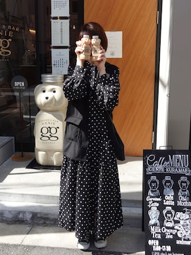 「巾着バッグ」｜「アイテム（シャツワンピース）」を使った、kuririnさん（レディース・159cm）の秋コーディネート