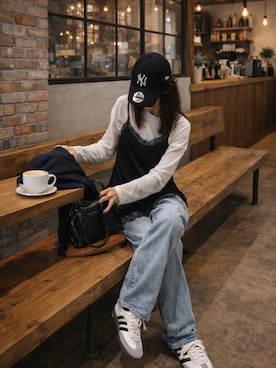 「NEW ERA（ニューエラ）のニューエラ キャップ カジュアルクラシック MLB（キャップ、ブラック系）」を使った、kuririnさん（レディース・159cm）の春コーディネート