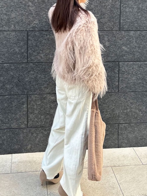 CORNERS ノーカラーコート コート ミドル丈ファーコート