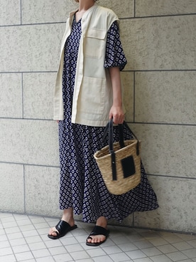 「CORNERS by KR（コーナーズバイケーアール）のCORNERS by KR　バスケットかごバッグ（かごバッグ）」を使った、kuririnさん（レディース・159cm）の夏コーディネート