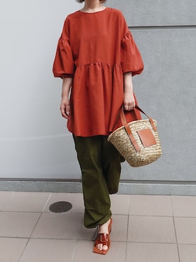 「CORNERS by KR（コーナーズバイケーアール）のCORNERS by KR　バスケットかごバッグ（かごバッグ）」を使った、kuririnさん（レディース・159cm）の夏コーディネート